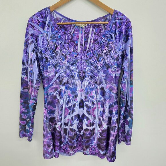 Live And Let Live Velvet Top Womens Size Small Purple V-Neck Fairy Whimsical - Picture 2 of 14
